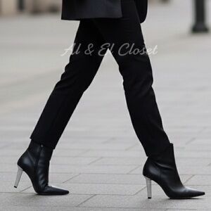 MICHAEL Michael Kors Black Leather Ankle Boots with Silver Heel Size 7.5M NWB